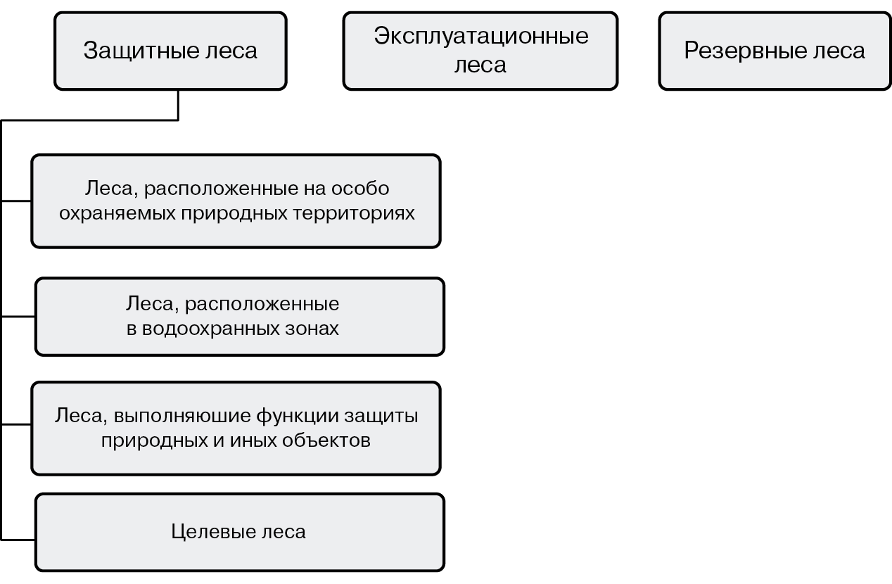 Рис. 14.1. Леса, показываемые на картах, в зависимости от их целевого назначения