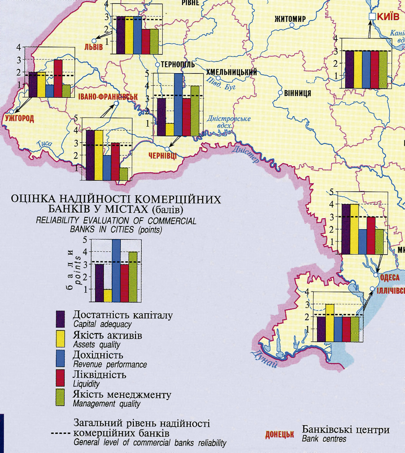 Рис. 7.2. Фрагмент карты «Надежность коммерческих банков». По атласу «Украина. Промышленность и инвестиционная деятельность», 2003 г.