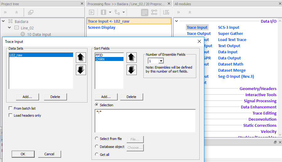 Рис. 2.1. Меню процедуры Trace Input