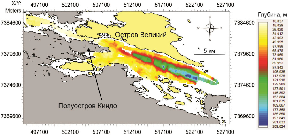 Рис. 5.1.1. Схема рельефа кровли архейского фундамента