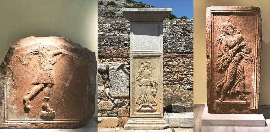 Fig. 3. South portico of the theater at Philippi. Eastern first, fourth (originals, Archaeological museum of Philippi) and third (cast, in situ) pylons. Photos by author