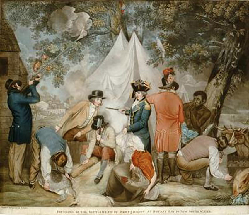 Founding of the settlement of Port-Jackson at Botany Bay in New South Wales (caricature).