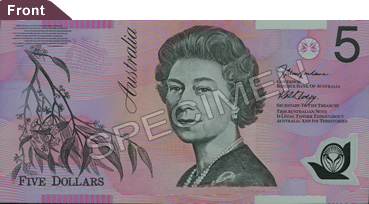 Image showing the front of the A$5 note featuring Her Majesty Queen Elizabeth II