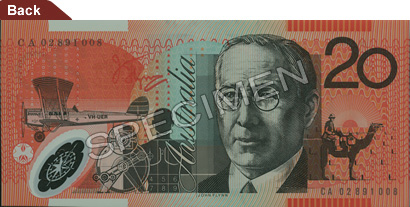 Image showing the back of the A$20 note featuring Reverend John Flynn