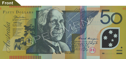 Image showing the front of the A$50 note featuring David Unaipon
