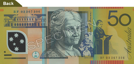 Image showing the back of the A$50 note featuring Edith Cowan